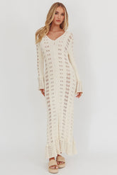 Portside Long Sleeve Knit Maxi Dress Cream