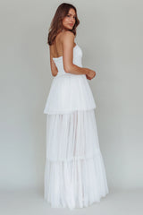 Haeven Tiered Strapless Maxi Dress White