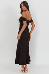 Rider Off-Shoulder Front Split Maxi Dress Black