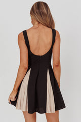 Averi Contrasting Godet Hem Mini Dress Black