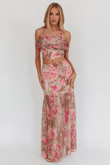 Sunset High Sheer Hem Maxi Skirt Floral Blush