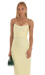 Corset Strapless Maxi Dress in Yellow