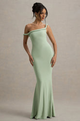 Lita | Light Green Twisted Asymmetric Maxi Dress