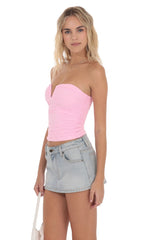 V-Strapless Ruched Top in Pink