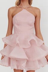 Kiera Layered Ruffle Strappy Mini Dress Pink