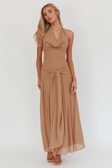 Maretha Cowl Halterneck Maxi Dress Latte