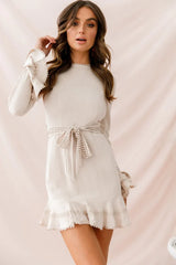 Aspley Flare Cuff Waist Tie Dress Beige