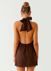 Jepsen Halter Mini Dress - Chocolate