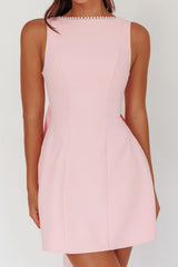 Opulent Pearl Trim Oversized Bow Mini Dress Pink