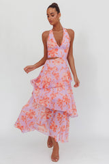 Aura Points Halterneck Cut-Out Maxi Dress Floral Lilac