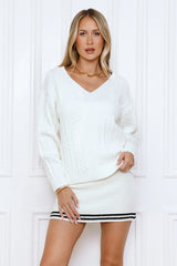 When In London Cable Knit Sweater White