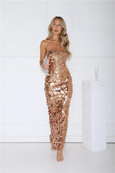Glistening Grandeur Strapless Sequin Maxi Dress Gold