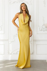 Nightfall Noir Halter Satin Maxi Dress