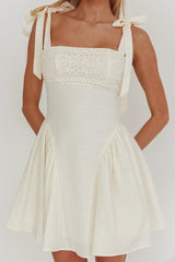 Morgana Tied Shoulder Applique Mini Dress White