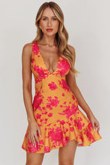 Like Me Strappy Back Mini Dress Floral Orange