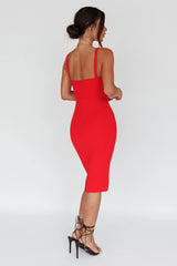 Georgia Square Neckline Midi Dress Red