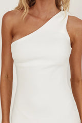 Lights On One-Shoulder Split Ruffle Hem Maxi Dress White