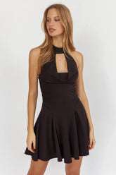 Charlene Cowl Halterneck Mini Dress Black