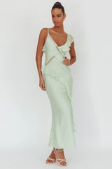 La Estrella Ruffle And Lace Trim Maxi Dress Sage