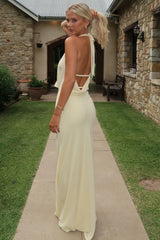 Mirella Plunge Halter Neck Maxi Dress - Yellow