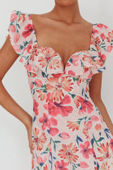 Palms Ruffle Sleeve Tied Back Maxi Dress Floral Pink