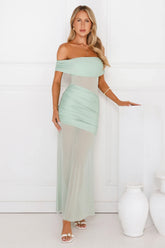 Dewdrop Dream Off Shoulder Mesh Maxi Dress