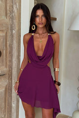 Seraya Plunge Halter Mini Dress - Plum