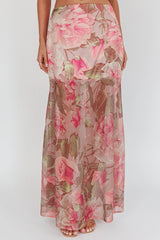 Sunset High Sheer Hem Maxi Skirt Floral Blush