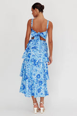 Provence Bloom Tiered Floral Maxi Dress Blue