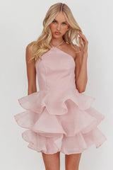 Kiera Layered Ruffle Strappy Mini Dress Pink