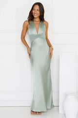 Spiced Sunset Satin Halter Maxi Dress