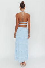 Helios Shirred Sequin Maxi Skirt Blue