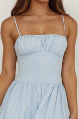 Heavenly Glow Gathered Bust A-Line Maxi Dress Blue