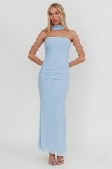 Truth Be Told Reverse Halter Maxi Dress Blue