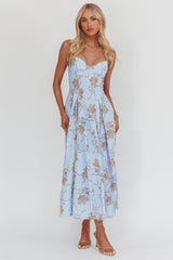 Get My Attention Pleat Waist Maxi Dress Bow Blue