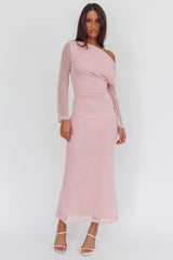 Alivya Asymmetric Neckline Knit Maxi Dress Pink