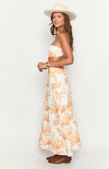 Coen Orange Floral Strapless Maxi Dress