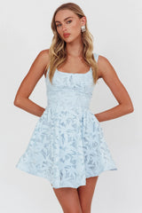 Miley Embroidered A-Line Mini Dress Light Blue