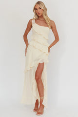Gelina One-Shoulder Frill Trim Maxi Dress Butter