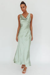 Good Intentions Cowl Neck Open Back Maxi Dress Sage