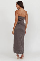 Winter Moon Strapless Lace Trim Midi Dress Charcoal