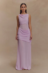 Daria Draped Chiffon Maxi Dress - Light Lilac