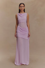 Daria Draped Chiffon Maxi Dress - Light Lilac