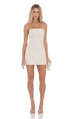 Knit Sequin Strapless Dress in Ivory