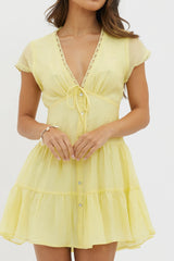 Azura Scalloped Lace Mini Dress Lemon