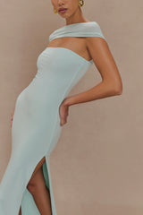 Aurora Slinky And Mesh Split Maxi Dress - Lagoon
