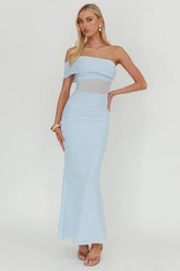 Gala One-Shoulder Sheer Waist Maxi Dress Blue