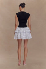 Maeve Contrast Ruffle Knit Mini Dress - Black/White
