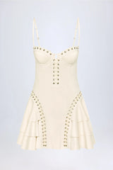 Lace-Up Tiered Corset Mini Dress in Ivory