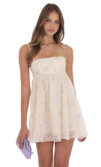 Embroidered Floral Babydoll Dress in Ivory